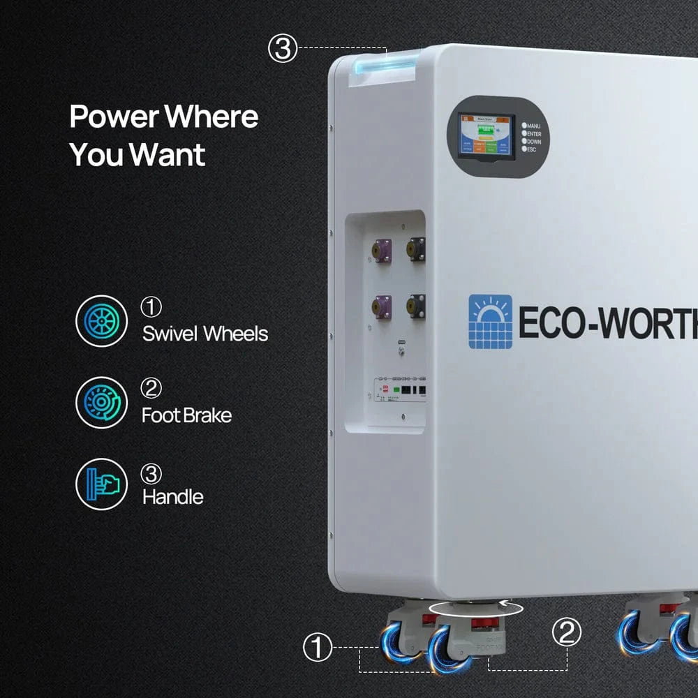Eco-Worthy Solar Batteries Eco-Worthy 51.2V 280Ah LiFePO4 Floor Standing Battery with 4 Footmaster Nylon Wheels for Off-grid Home Energy Storage