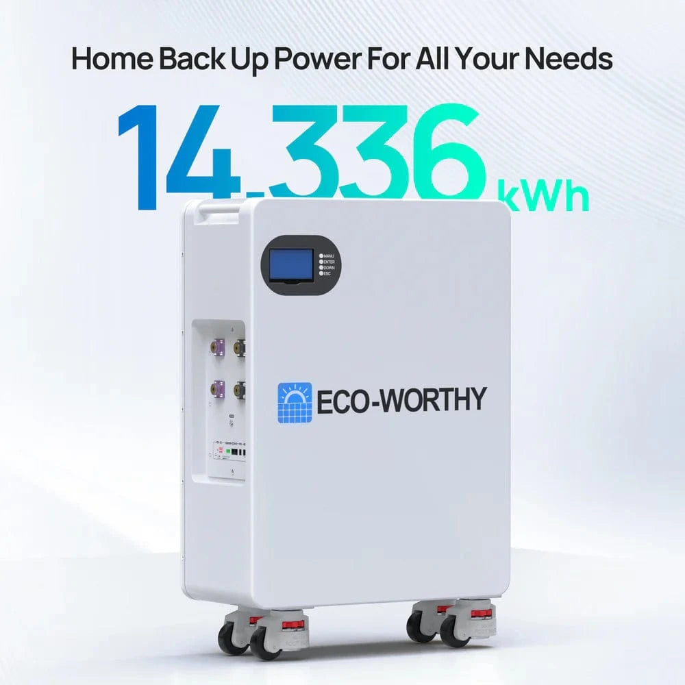 Eco-Worthy Solar Batteries Eco-Worthy 51.2V 280Ah LiFePO4 Floor Standing Battery with 4 Footmaster Nylon Wheels for Off-grid Home Energy Storage