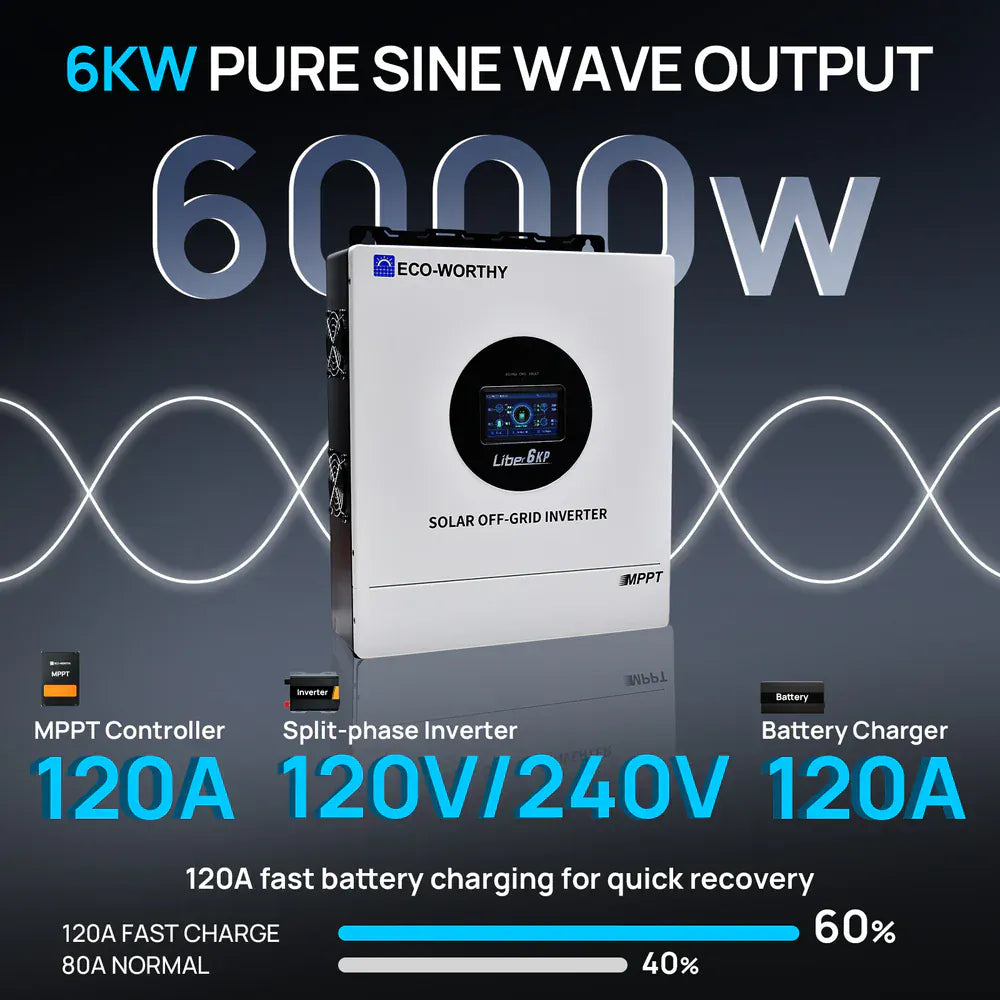Eco-Worthy Solar Charge Controllers and Inverters Eco-Worthy 6KW 48V Solar Off-grid Split-phase AIO Inverter