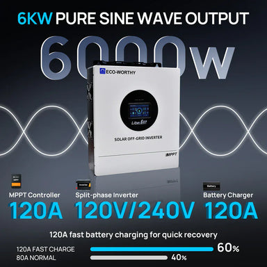 Eco-Worthy Solar Charge Controllers and Inverters Eco-Worthy 6KW 48V Solar Off-grid Split-phase AIO Inverter