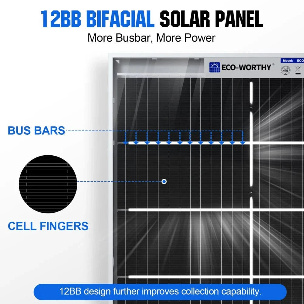 Eco-Worthy Solar Panels Eco-Worthy Bifacial 195W 12V Monocrystalline Solar Panel