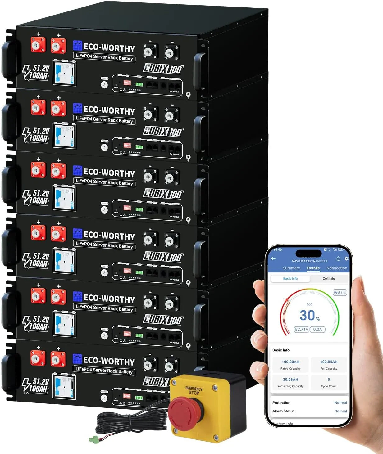Eco-Worthy Solar Batteries 6 Packs & Free Rapid Stop Switch Eco-Worthy Cubix 100 | 48V 100Ah Server Rack Battery
