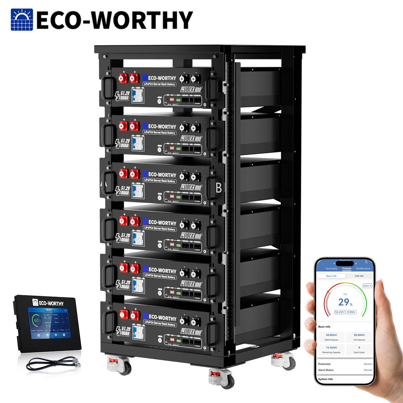 Eco-Worthy Solar Batteries 6 Packs & Free 6-Layer Rack Eco-Worthy Cubix 100 | 48V 100Ah Server Rack Battery