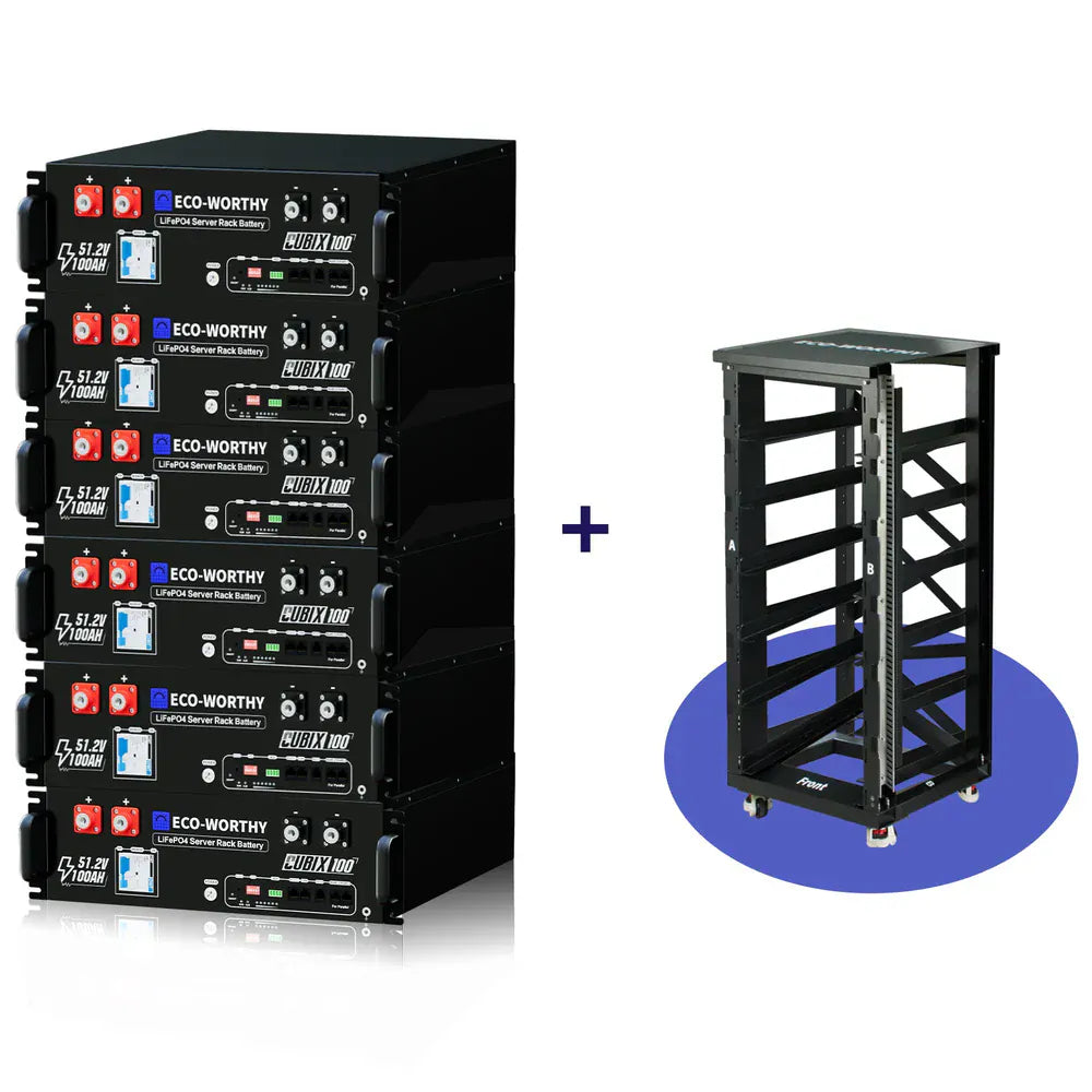 Eco-Worthy Solar Batteries 6 Packs with Battery Rack Eco-Worthy Cubix 100 | 48V 100Ah Server Rack Battery