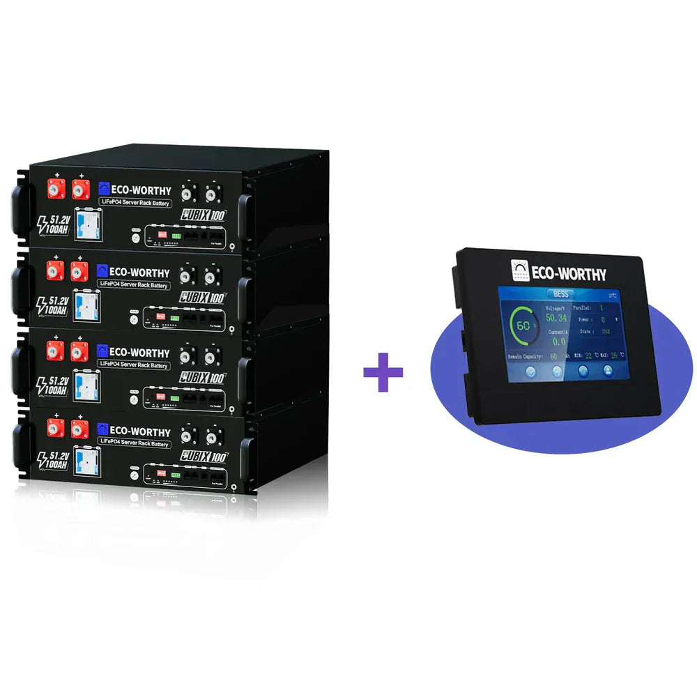 Eco-Worthy Solar Batteries 4 Packs & Battery Monitor Eco-Worthy Cubix 100 | 48V 100Ah Server Rack Battery