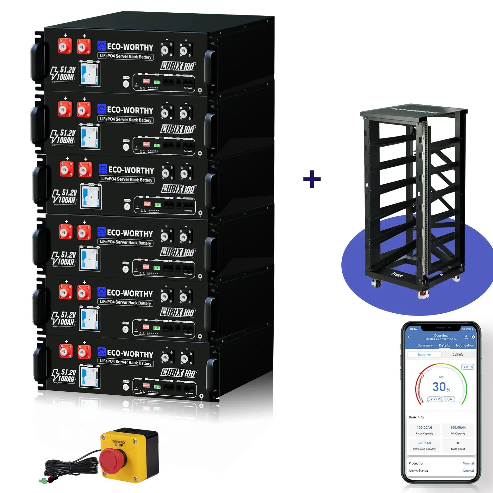 Eco-Worthy Solar Batteries 6 Packs & Free 6-Layer Rack With 600a Busbar Eco-Worthy Cubix 100 | 48V 100Ah Server Rack Battery