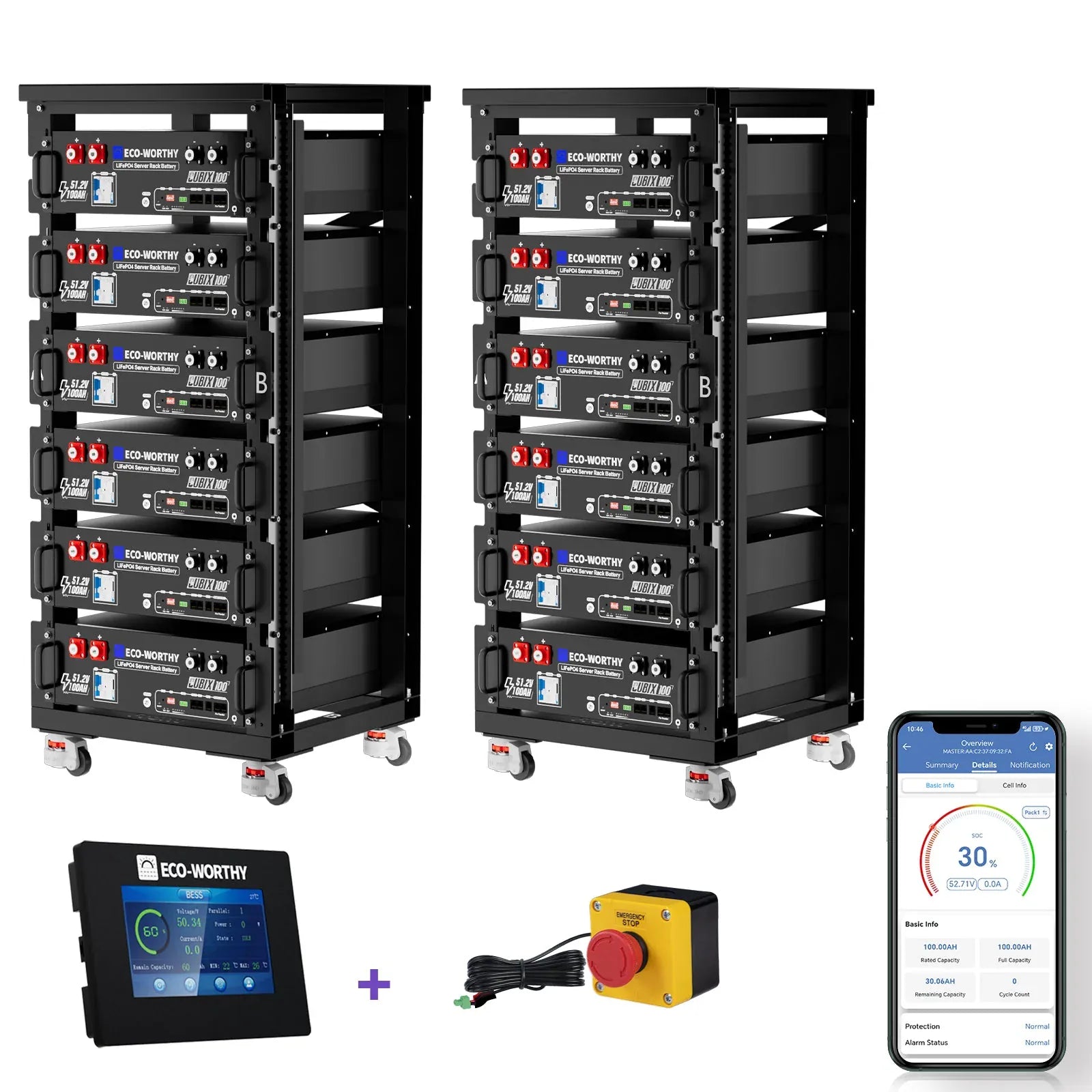 Eco-Worthy Solar Batteries 12 Packs & Free 6-Layer Rack With 600a Busbar x 2 Eco-Worthy Cubix 100 | 48V 100Ah Server Rack Battery- In-Store Offer Only [Restock ETA Any Day, Call for Pre-Order]