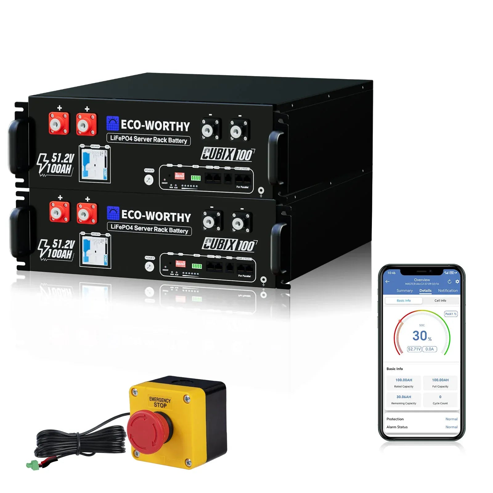 Eco-Worthy Solar Batteries 2 Packs & Free Rapid Stop Switch Eco-Worthy Cubix 100 | 48V 100Ah Server Rack Battery- In-Store Offer Only [Restock ETA Any Day, Call for Pre-Order]
