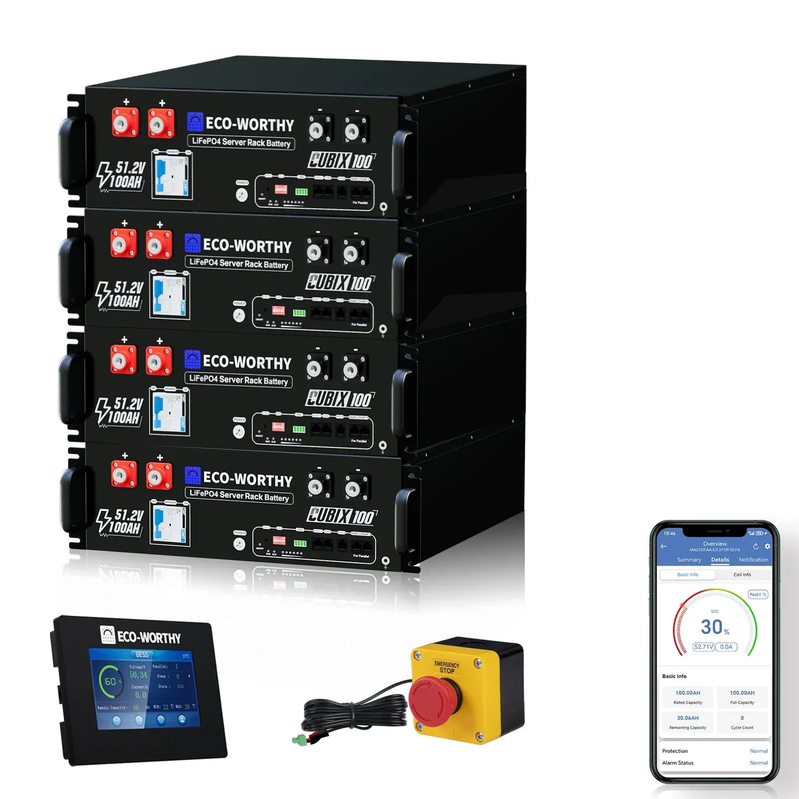 Eco-Worthy Solar Batteries 4 Packs & Free ESM100 Battery Monitor Eco-Worthy Cubix 100 | 48V 100Ah Server Rack Battery- In-Store Offer Only [Restock ETA Any Day, Call for Pre-Order]