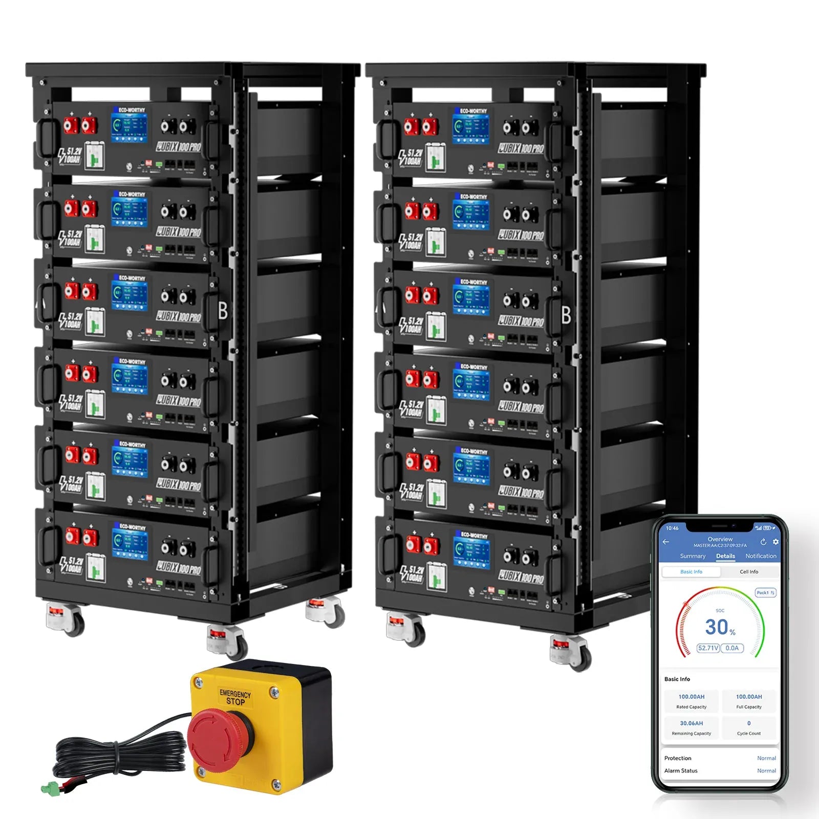Eco-Worthy Solar Batteries 12 Packs % Free 6-layer battery Rack With 600a Busbar x 2 Eco-Worthy Cubix 100 Pro | 48V 100Ah Server Rack Battery