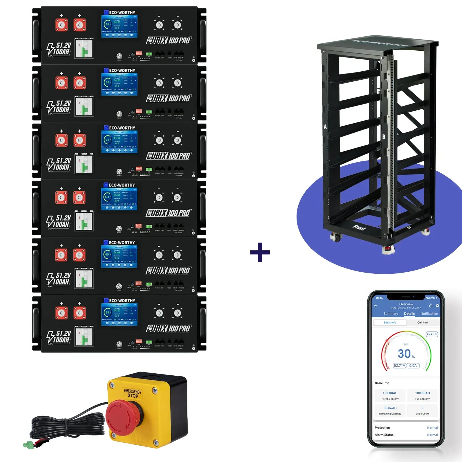 Eco-Worthy Solar Batteries 6 Packs & Free 6-layer battery Rack With 600a Busbar Eco-Worthy Cubix 100 Pro | 48V 100Ah Server Rack Battery