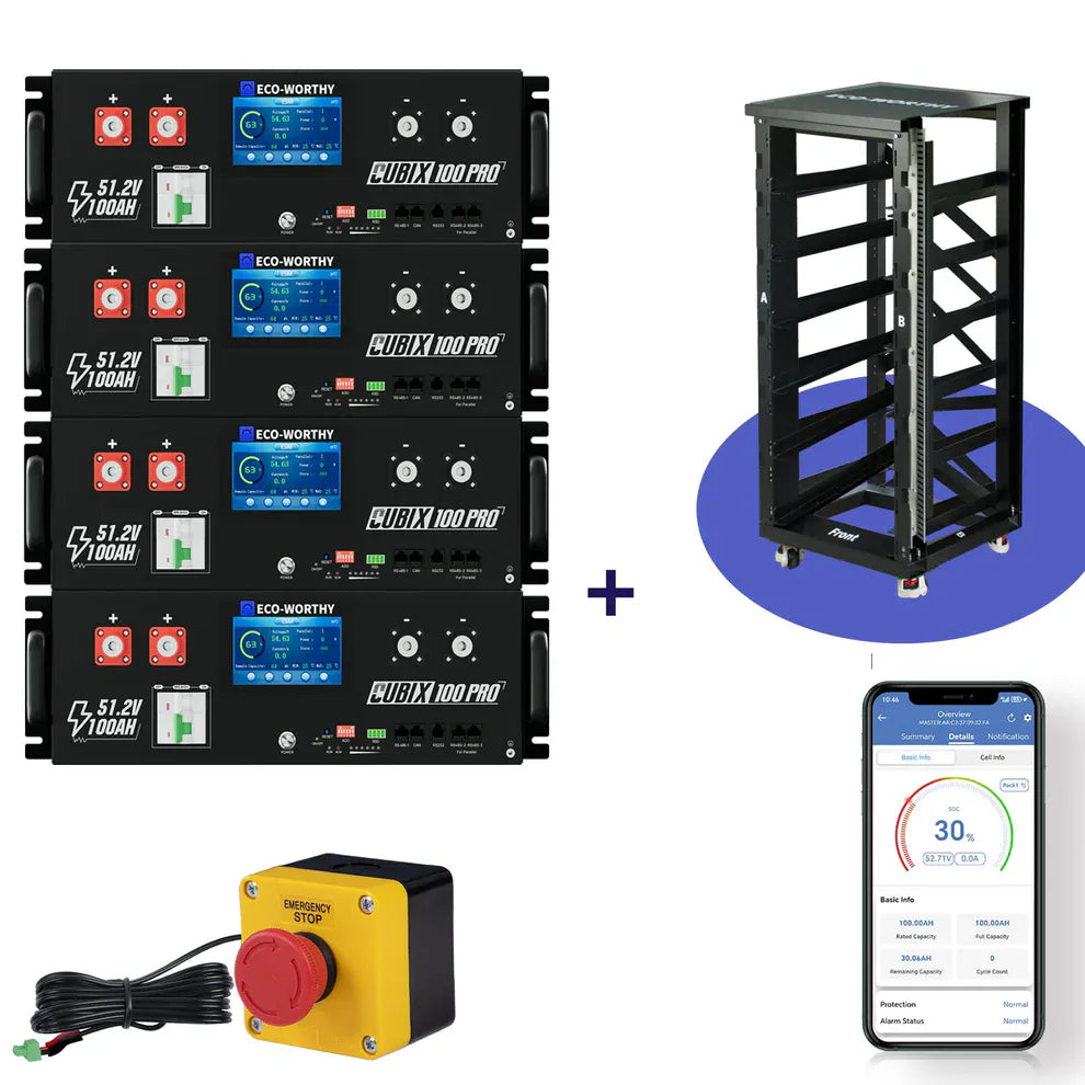 Eco-Worthy Solar Batteries 4 Packs & 6-layer battery Rack With 600a Busbar Eco-Worthy Cubix 100 Pro | 48V 100Ah Server Rack Battery