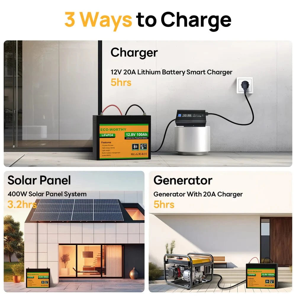 Eco-Worthy Solar Batteries Eco-Worthy LiFePO4 12V 100Ah Lithium Iron Phosphate Battery With Bluetooth And Low-temperature Protection