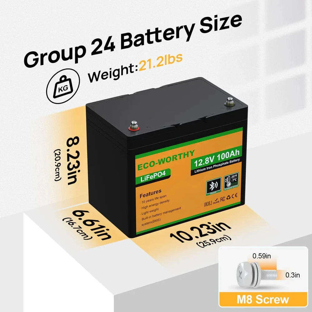 Eco-Worthy Solar Batteries Eco-Worthy LiFePO4 12V 100Ah Lithium Iron Phosphate Battery With Bluetooth And Low-temperature Protection