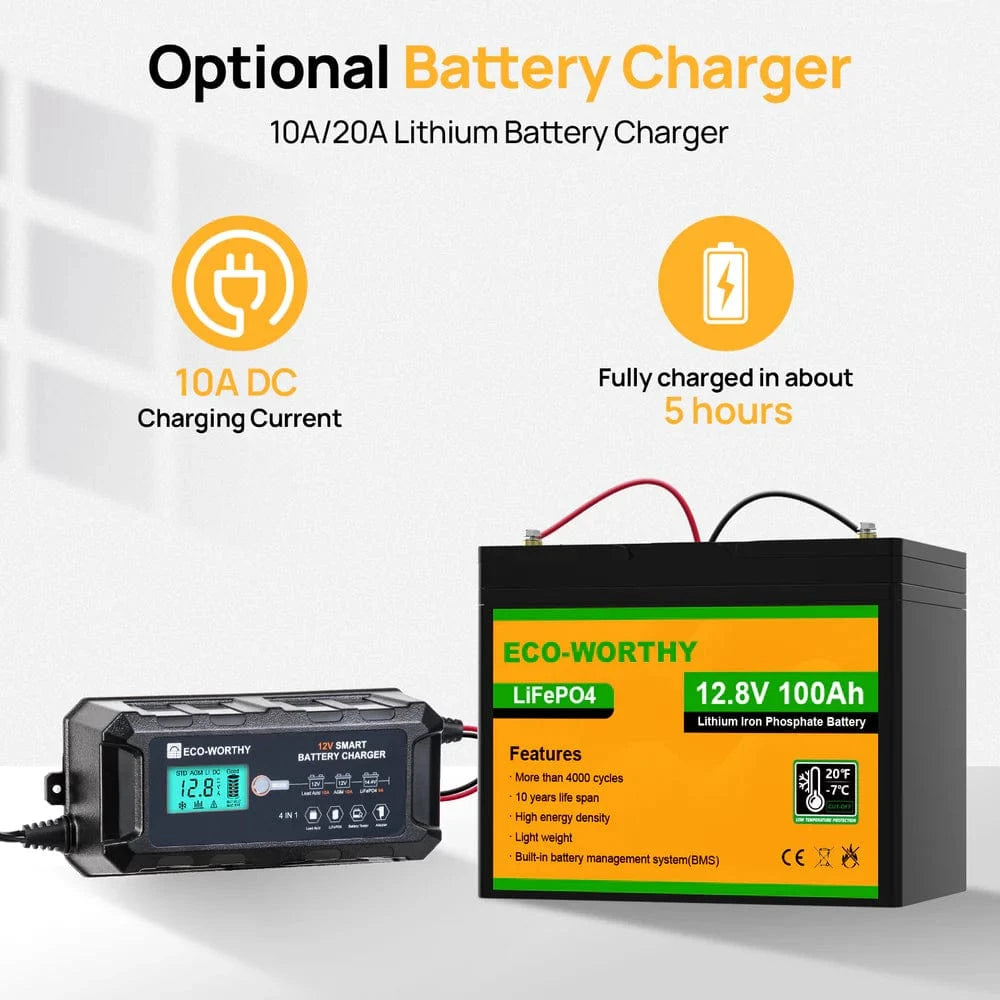 Eco-Worthy Solar Batteries Eco-Worthy LiFePO4 12V 100Ah Lithium Iron Phosphate Battery With Low Temperature Protection