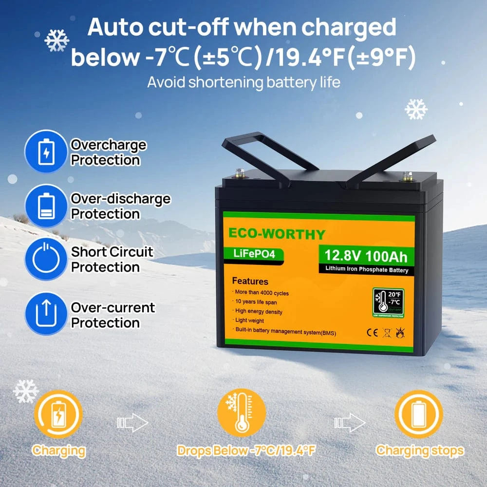 Eco-Worthy Solar Batteries Eco-Worthy LiFePO4 12V 100Ah Lithium Iron Phosphate Battery With Low Temperature Protection
