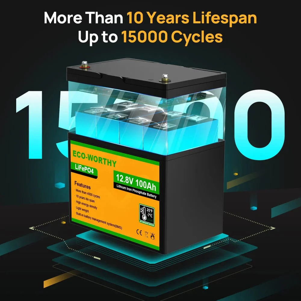 Eco-Worthy Solar Batteries Eco-Worthy LiFePO4 12V 100Ah Lithium Iron Phosphate Battery With Low Temperature Protection