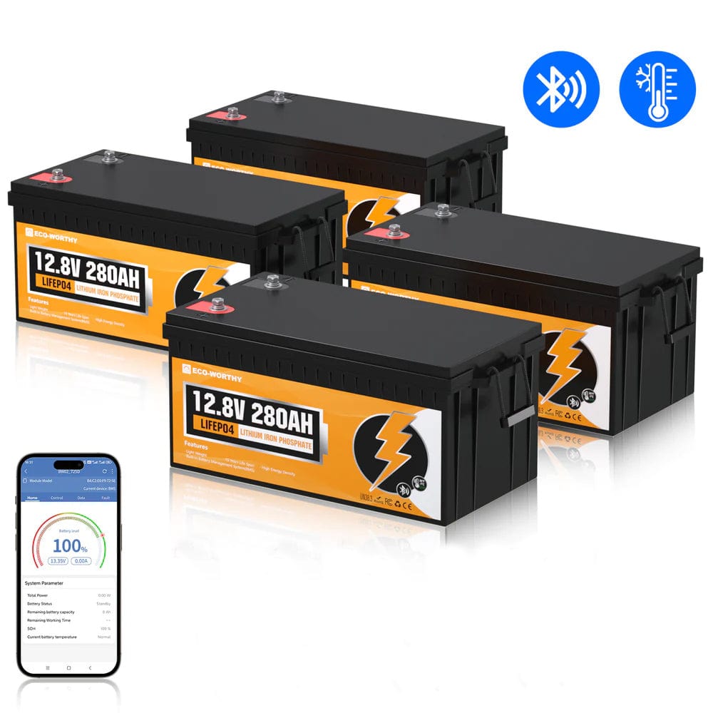 Eco-Worthy Solar Batteries Eco-Worthy LiFePO4 12V 280Ah Lithium Iron Phosphate Battery With Bluetooth