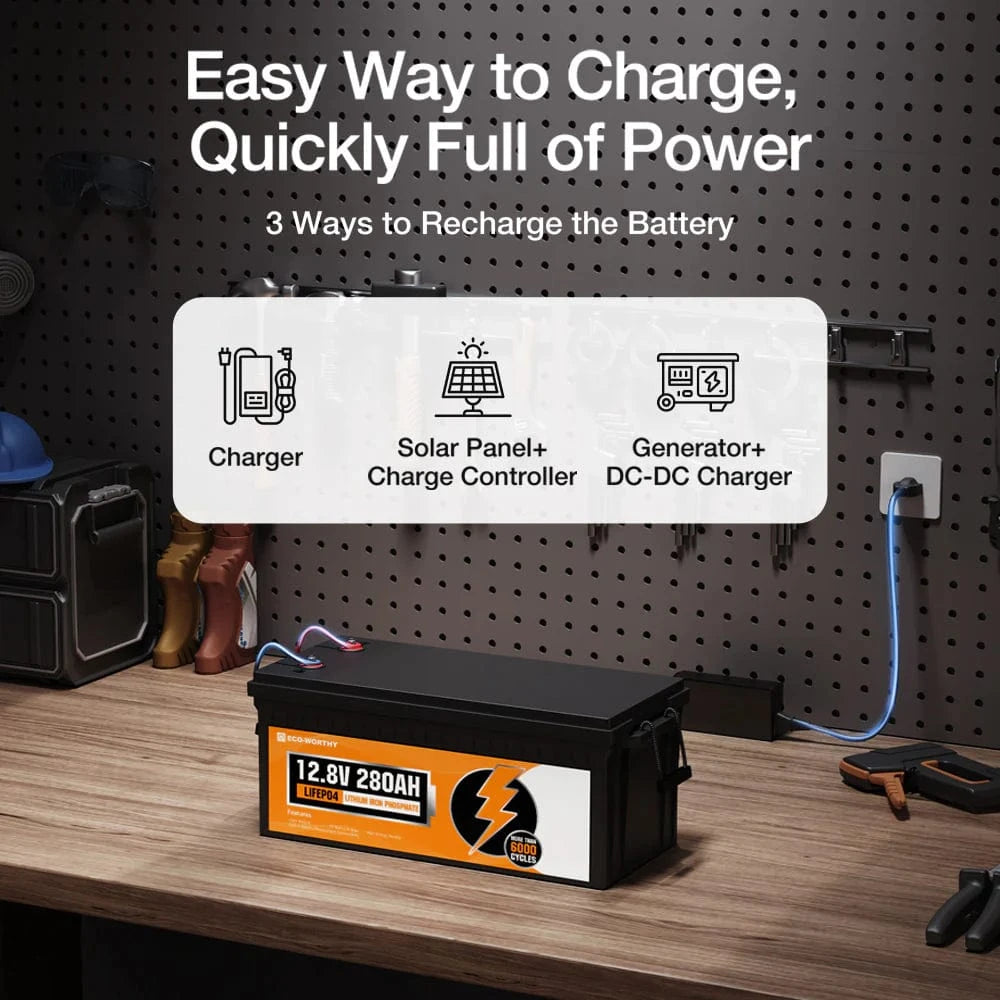 Eco-Worthy Solar Batteries Eco-Worthy LiFePO4 12V 280Ah Lithium Iron Phosphate Battery With Bluetooth