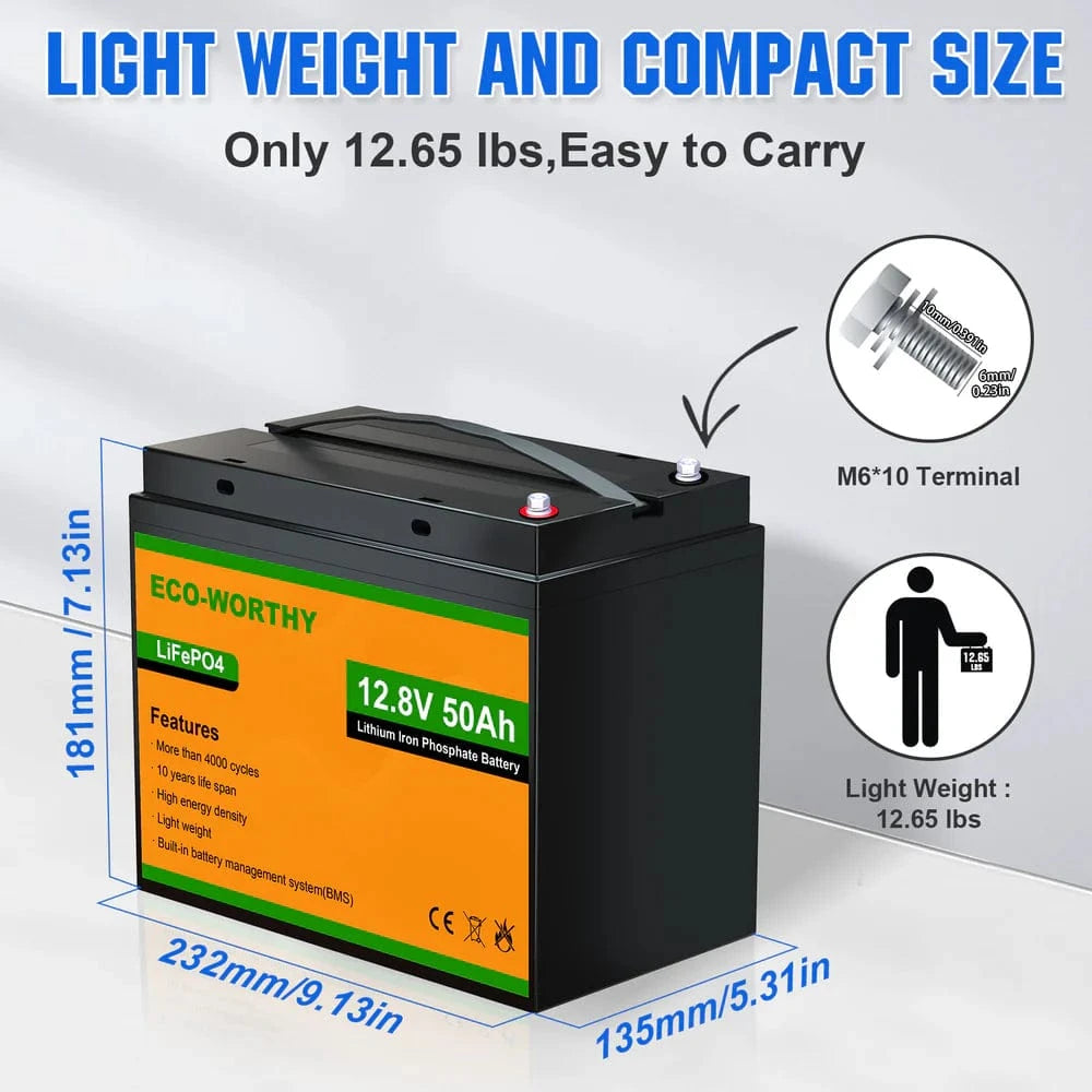 Eco-Worthy Solar Batteries Eco-Worthy LiFePO4 12V 50Ah Lithium Iron Phosphate Battery