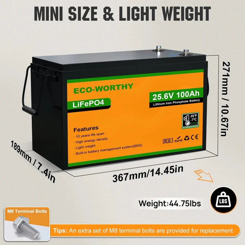 Eco-Worthy Solar Batteries Eco-Worthy LiFePO4 24V 100Ah Lithium Iron Phosphate Battery