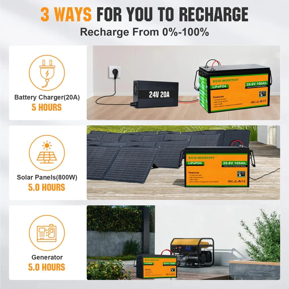 Eco-Worthy Solar Batteries Eco-Worthy LiFePO4 24V 100Ah Lithium Iron Phosphate Battery