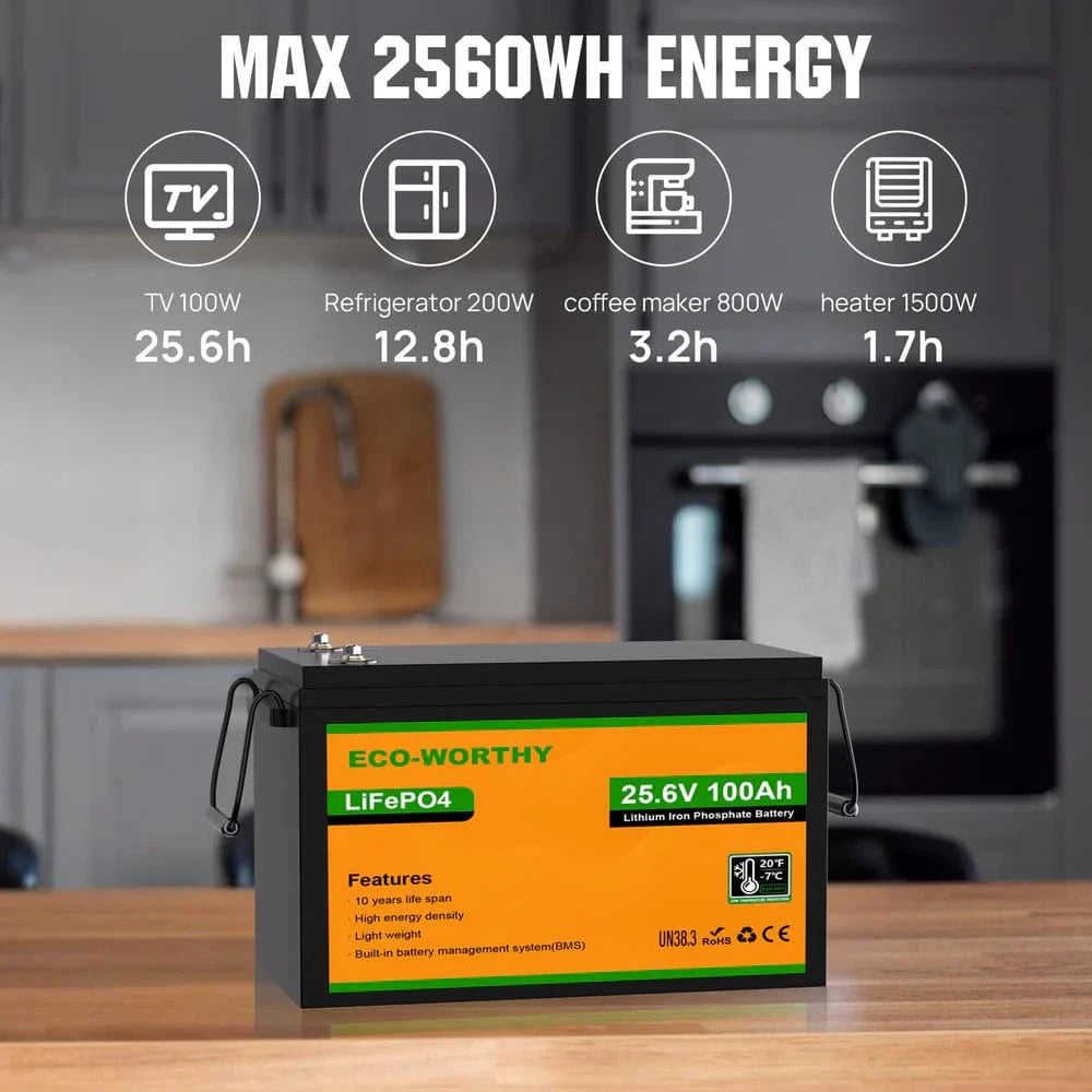 Eco-Worthy Solar Batteries Eco-Worthy LiFePO4 24V 100Ah Lithium Iron Phosphate Battery