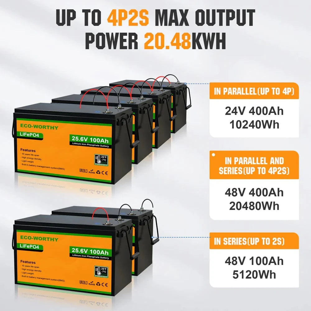 Eco-Worthy Solar Batteries Eco-Worthy LiFePO4 24V 100Ah Lithium Iron Phosphate Battery