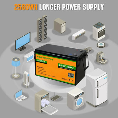 Eco-Worthy Solar Batteries Eco-Worthy LiFePO4 24V 100Ah Lithium Iron Phosphate Battery
