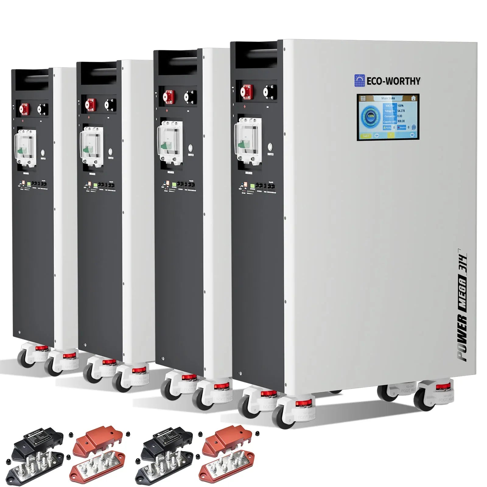 Eco-Worthy Solar Batteries 4 Packs (Free 2 x 400A busbar) Eco-Worthy PowerMega 314 | 51.2V 314AH Lithium Battery 16kWh | Bluetooth & WiFi