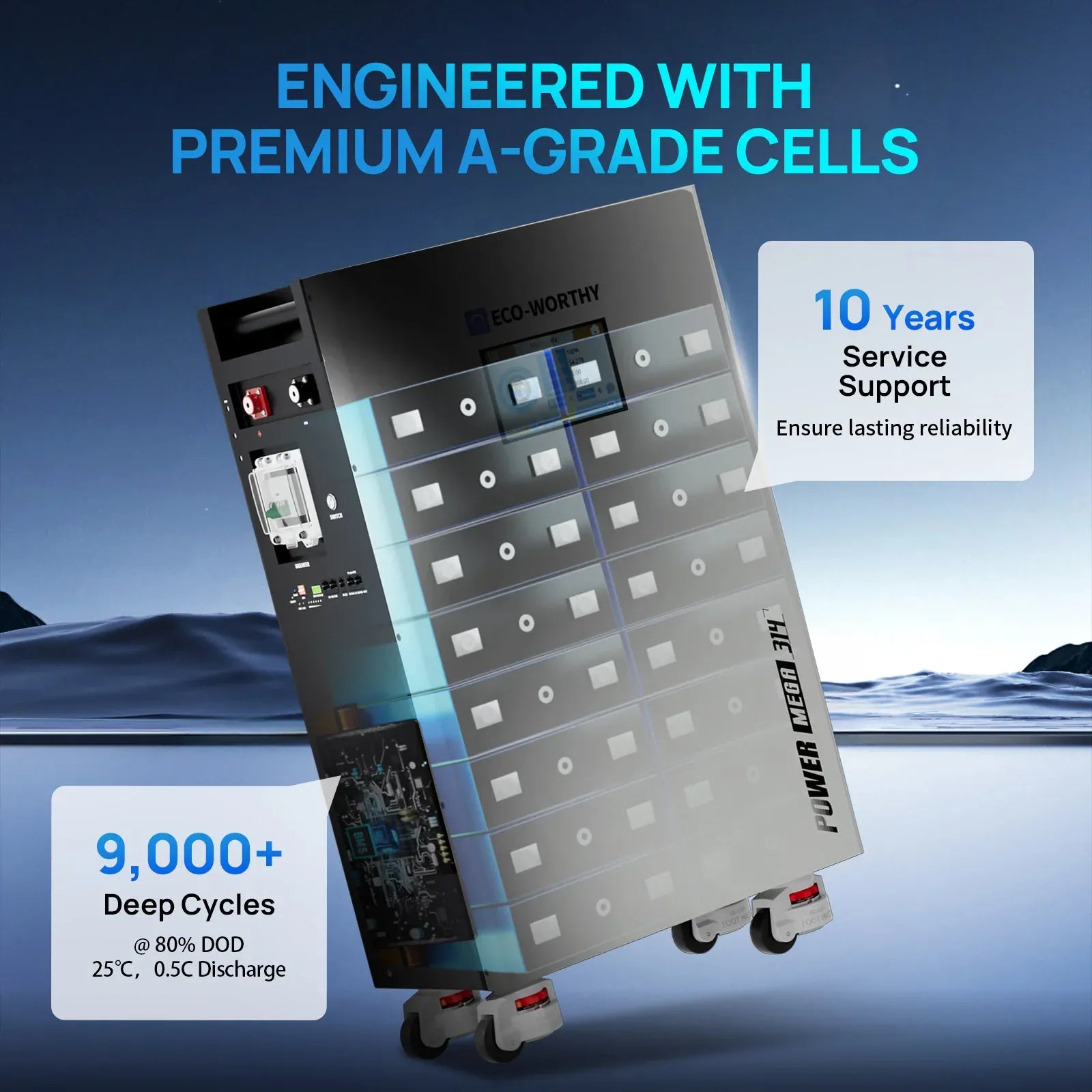 Eco-Worthy Solar Batteries Eco-Worthy PowerMega 314 | 51.2V 314AH Lithium Battery 16kWh | Bluetooth & WiFi