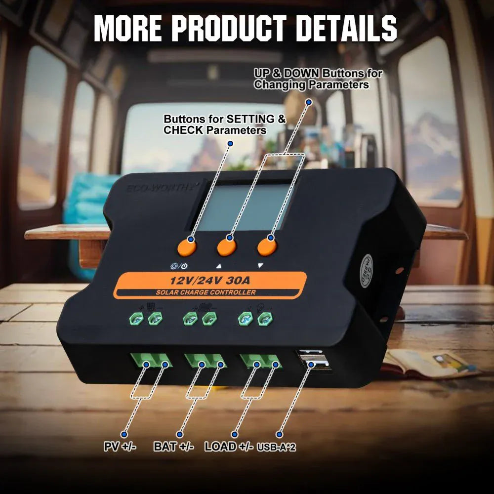 Eco-Worthy Solar Charge Controllers and Inverters Eco-Worthy Upgraded 30A PWM Solar Charge Controller Regulator