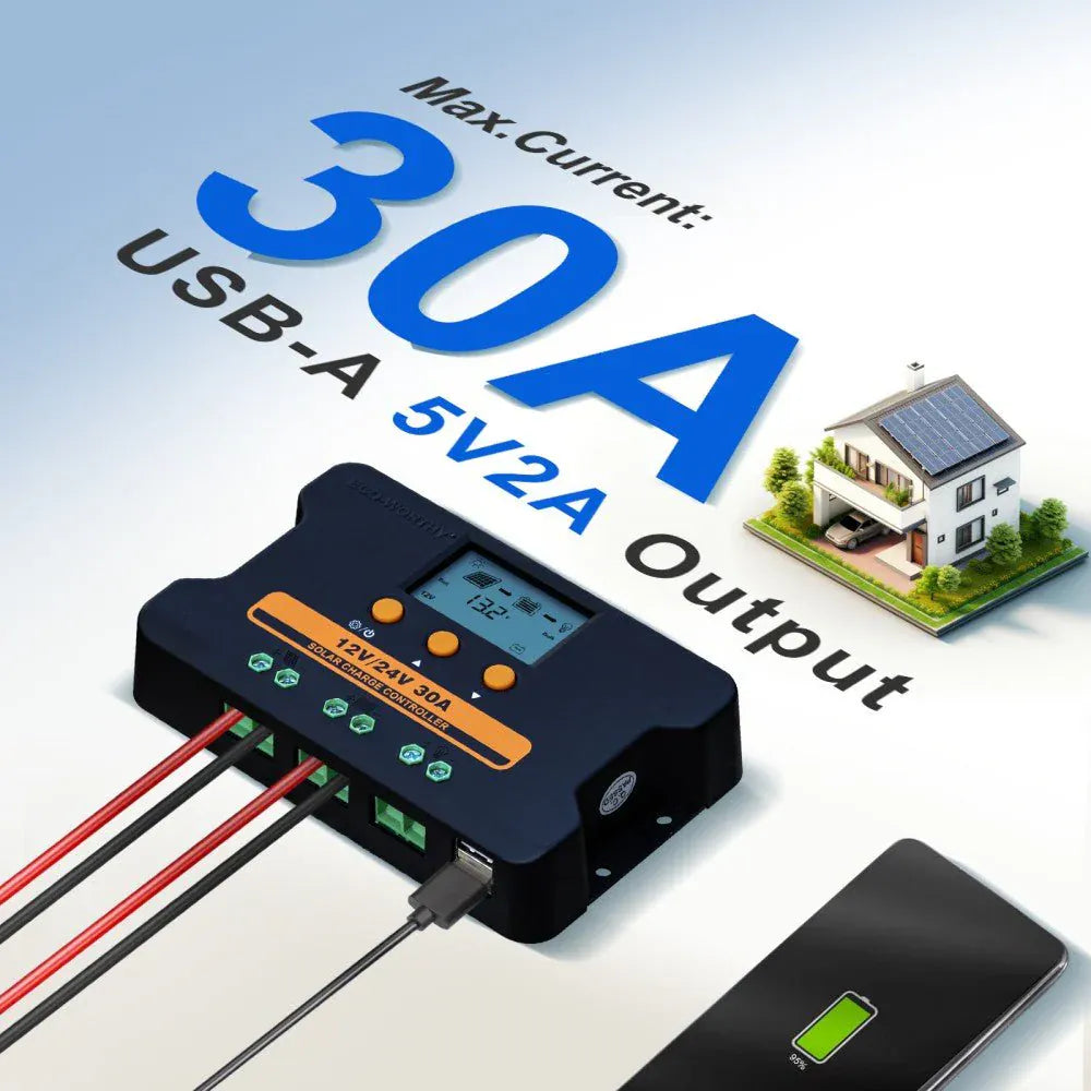 Eco-Worthy Solar Charge Controllers and Inverters Eco-Worthy Upgraded 30A PWM Solar Charge Controller Regulator