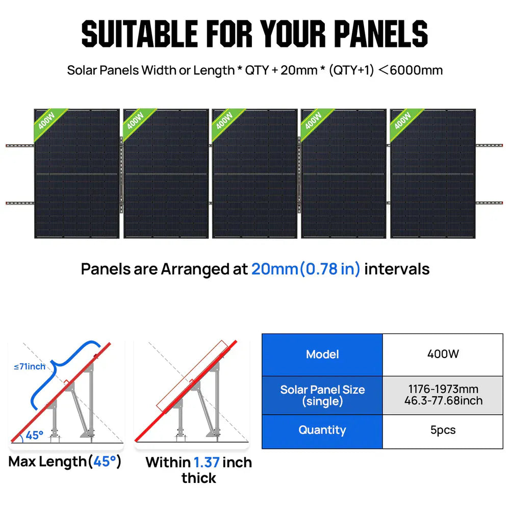 Eco-Worthy Mounting brackets Updated Adjustable Solar Panel Mounting Brackets for 200W–400W Panels