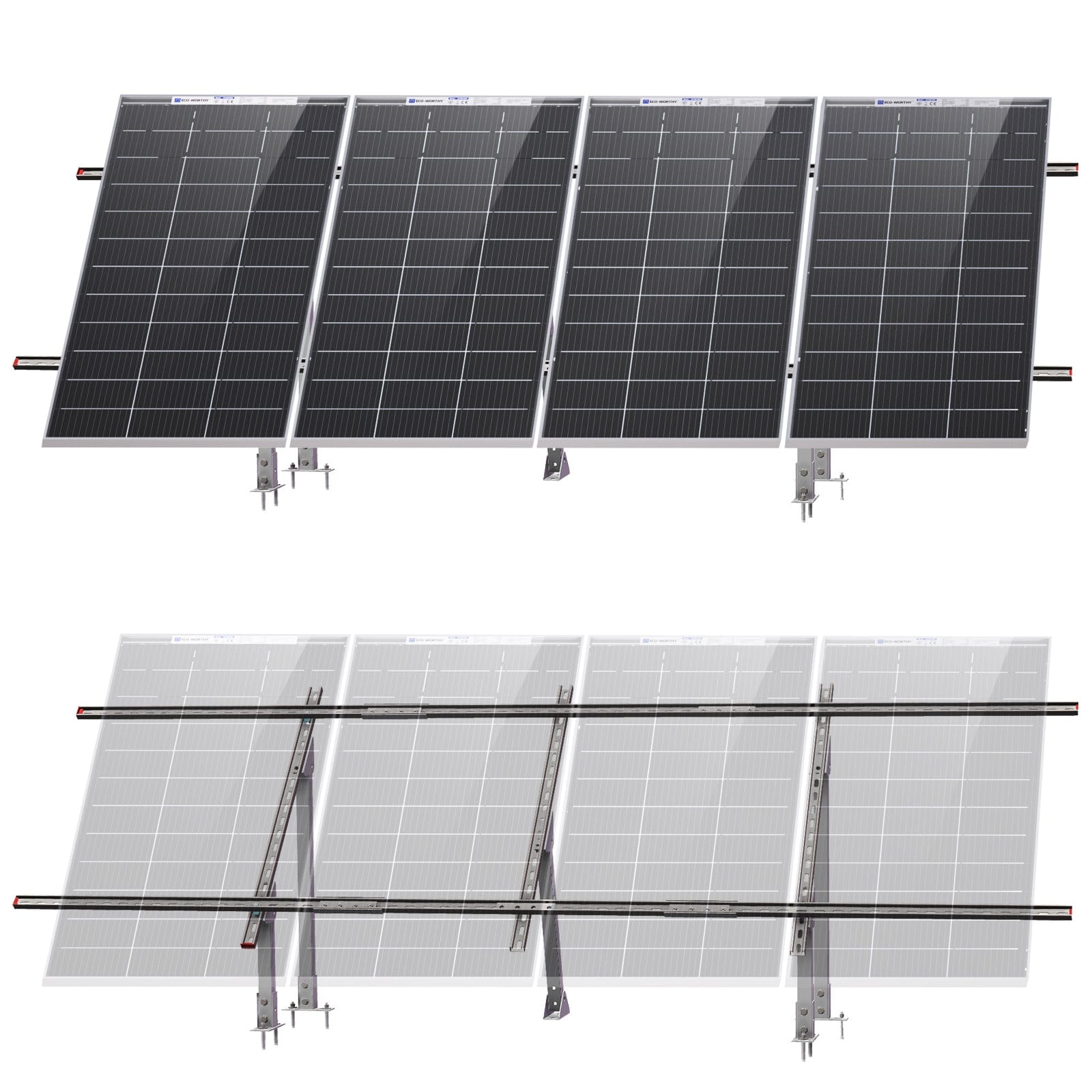 Eco-Worthy Mounting brackets Upgraded Adjustable Multi-Piece Solar Panel Mounting Brackets for 1-4 Pieces of 200W 300W 400W Solar Panels