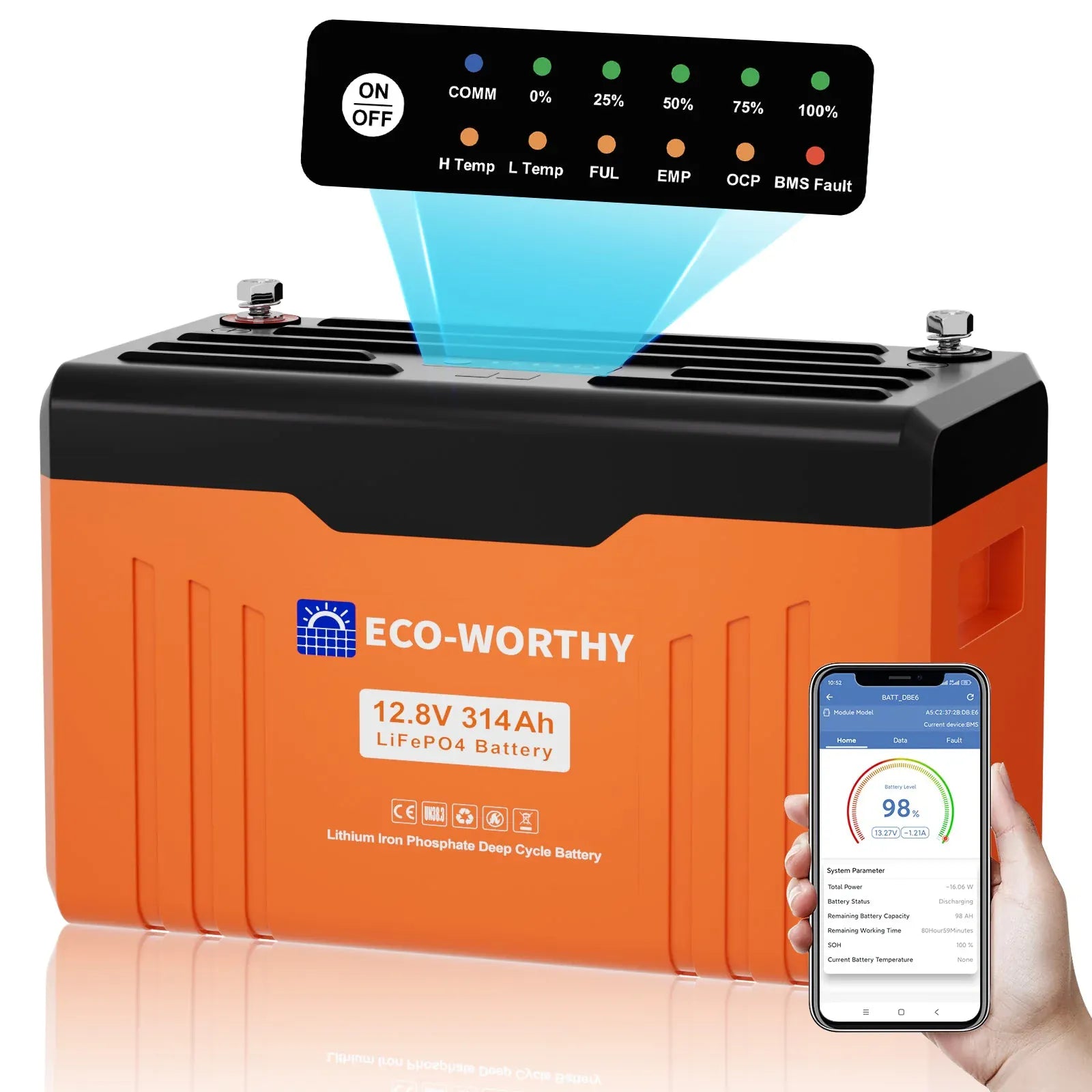 EG4 Solar Batteries Eco-Worthy 12V 314Ah LiFePO4 Lithium Battery Bluetooth Version 2