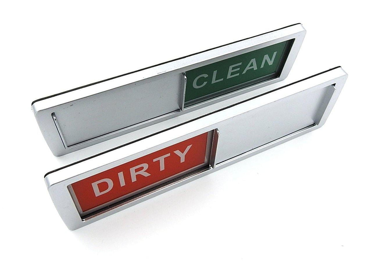 Home Medley Home Essentials Dishwasher CLEAN DIRTY Magnet Sign Indicator in SILVER (for Stainless Steel Dishwashers) Including No-Scratch Magnetic Backing and Adhesive Pads for Use with Any Dishwasher. Best Sturdy Slide Design FREE SHIPPING!