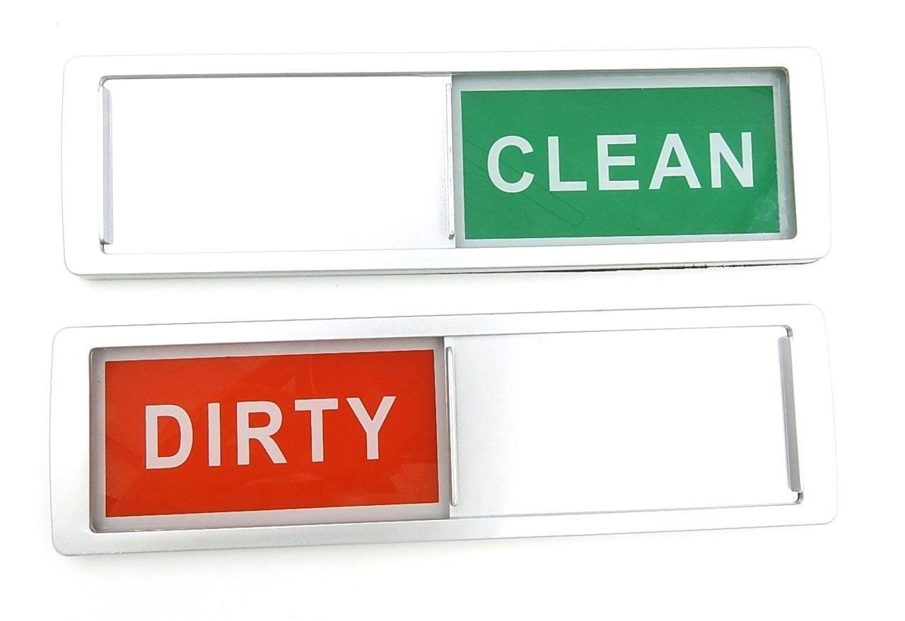 Home Medley Home Essentials Dishwasher CLEAN DIRTY Magnet Sign Indicator in SILVER (for Stainless Steel Dishwashers) Including No-Scratch Magnetic Backing and Adhesive Pads for Use with Any Dishwasher. Best Sturdy Slide Design FREE SHIPPING!