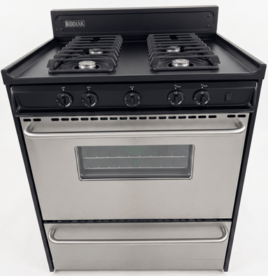 Kodiak Propane Range /Stove Kodiak 30" Propane Range Battery Ignition w/ Cast Iron Grates - Black w/Stainless Steel