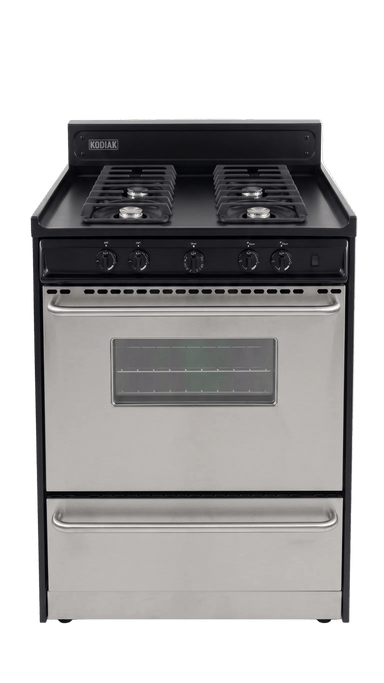 Kodiak Propane Range /Stove Kodiak 30" Propane Range Battery Ignition w/ Cast Iron Grates - Black w/Stainless Steel