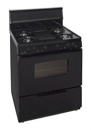 Premier Natural Gas Range/Stove Premier BFK5S9BP 30" Battery Ignition Gas Range with 5 Cooktop Burners and Griddle Black - CALL FOR AVAILABILITY