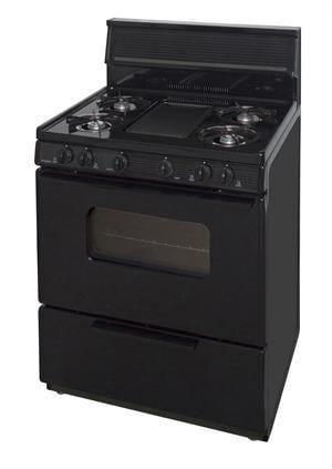 Premier Natural Gas Range/Stove Premier BFK5S9BP 30" Battery Ignition Gas Range with 5 Cooktop Burners and Griddle Black - CALL FOR AVAILABILITY