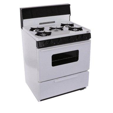 Premier Natural Gas Range/Stove Premier BFK5S9WP 30" Battery Ignition Gas Range 5 Burners White w/Black