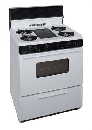 Premier Natural Gas Range/Stove Premier BFK5S9WP 30" Battery Ignition Gas Range with 5 Cooktop Burners and Griddle White with Black Trim - CALL FOR AVAILABILITY