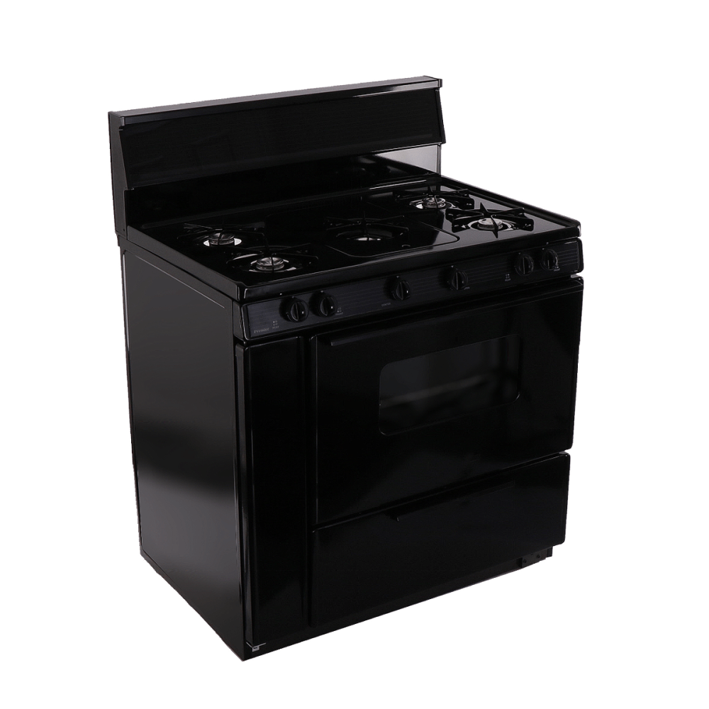 Premier Natural Gas Range/Stove Premier BLK5S9BP 36" Battery Ignition Gas Range 5 Burners Black on Black