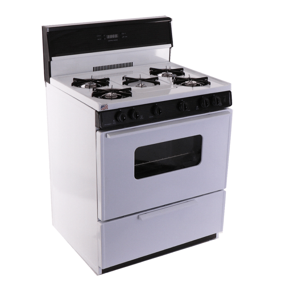 Premier Natural Gas Range/Stove Premier SFK249WP 30" Electronic Ignition Gas Range with 5 Cooktop Burners and Griddle White with Black Trim