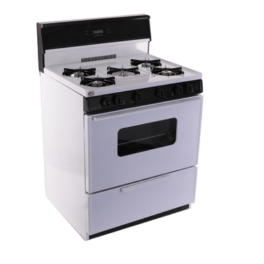 Premier Natural Gas Range/Stove Premier SFK249WP 30" Electronic Ignition Gas Range with 5 Cooktop Burners and Griddle White with Black Trim