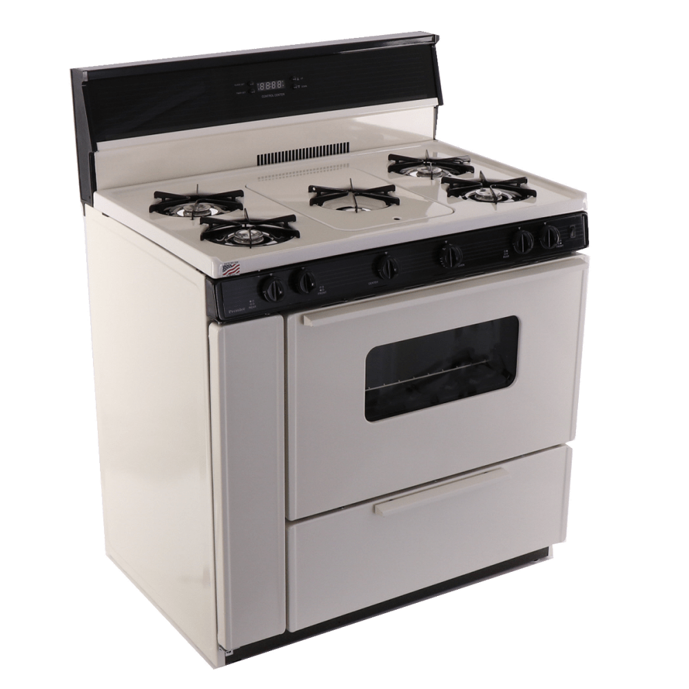 Premier Natural Gas Range/Stove Premier SLK249TP 36" Electronic Ignition Gas Range Biscuit with Black Trim