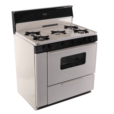 Premier Natural Gas Range/Stove Premier SLK249TP 36" Electronic Ignition Gas Range Biscuit with Black Trim
