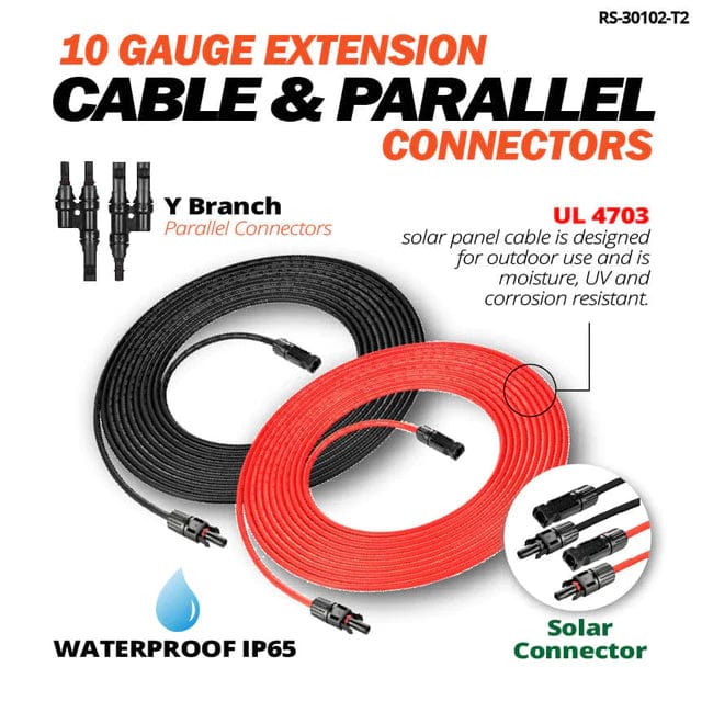 Rich Solar Electrical Wires &amp; Cable 10 Gauge (10AWG) Solar Panel Extension Cable Wire with Parallel Connectors